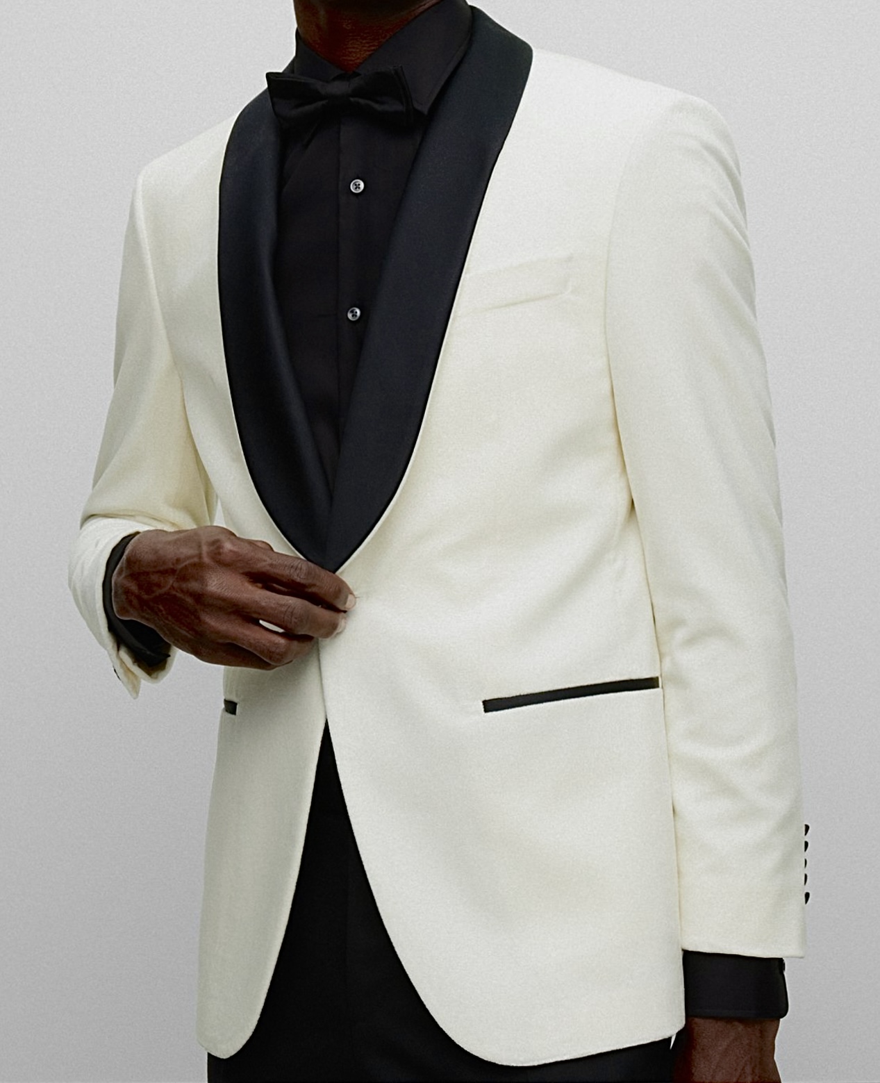 Ivory tuxedo jacket with black outlet lapels